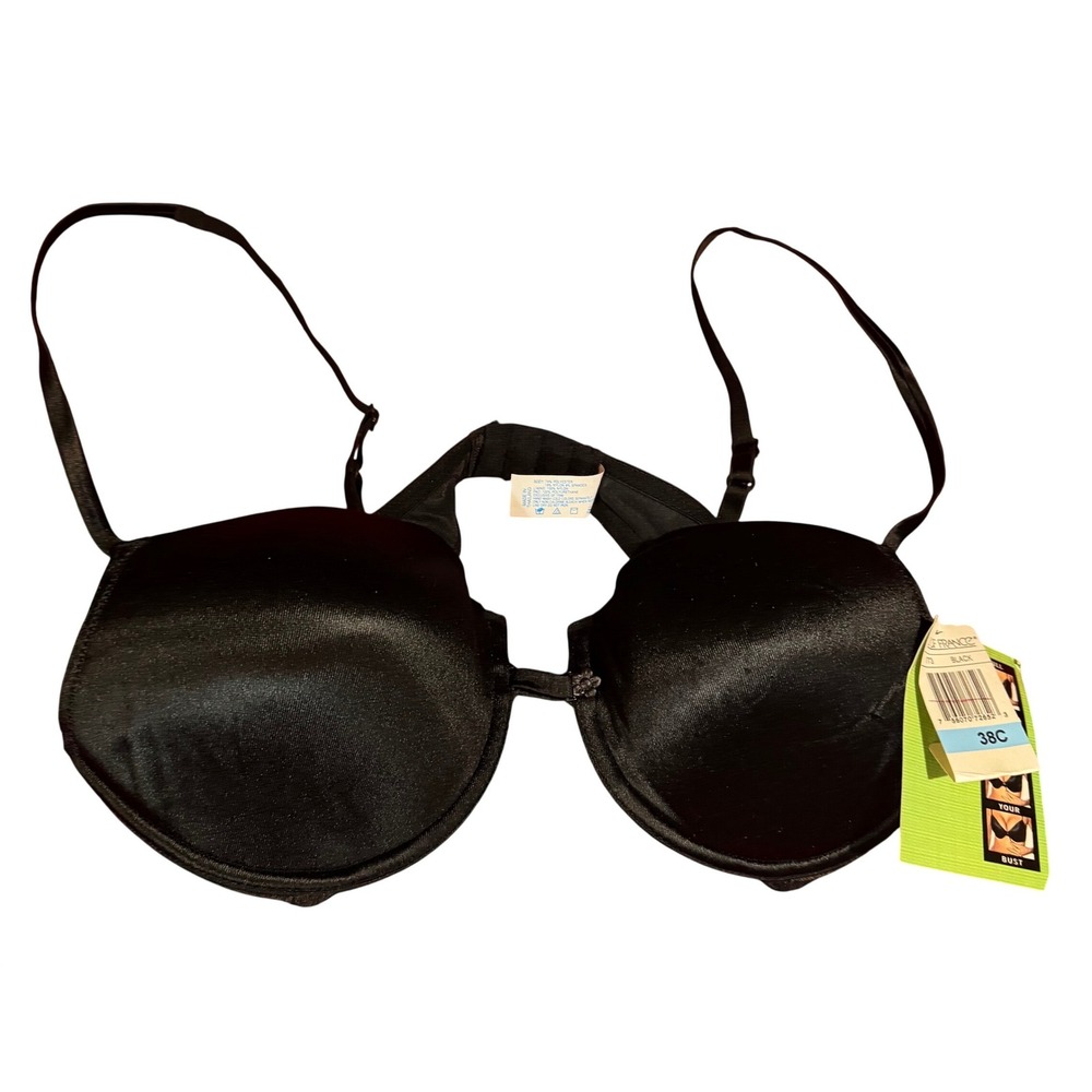 Lily of France 1773 Black Satin Adjustable Cleavage Underwire Bra 38C NEW